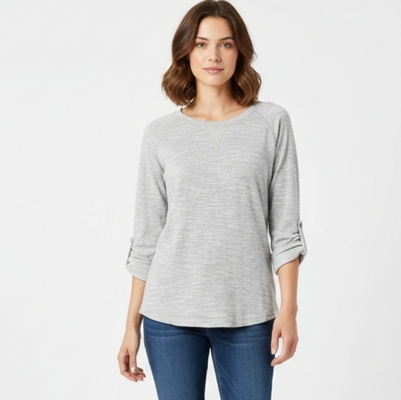 L.L.BEAN Weave Pattern ROLL TAB BUTTON SLEEVES Pullover TOP/Size S - Picture 1 of 7